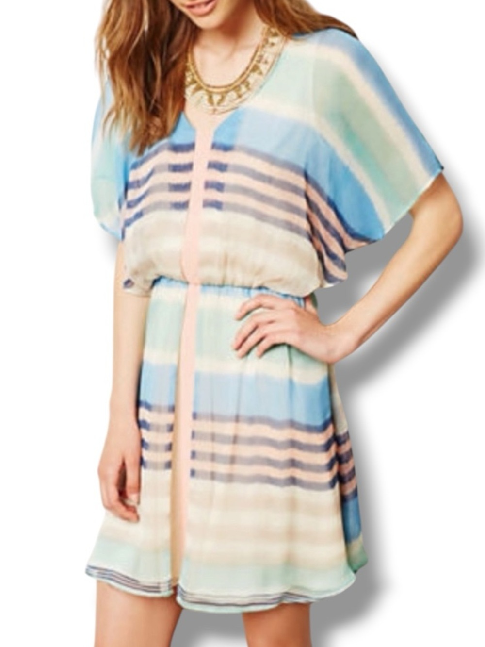 Anthropologie Meadow Rue Decatur Pastel Striped Chiffon Dress Size XSP